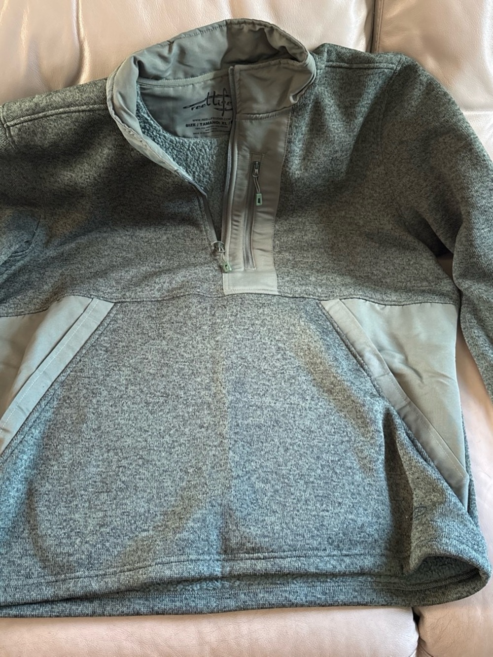 Reel Life Men’s Green/Gray Quarter-Zip Pullover Sweater